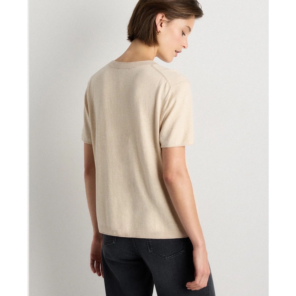 Quince Organic Cotton Cashmere Short Sleeve Sweater Tee Oatmeal Beige XL NWT - Picture 2 of 11